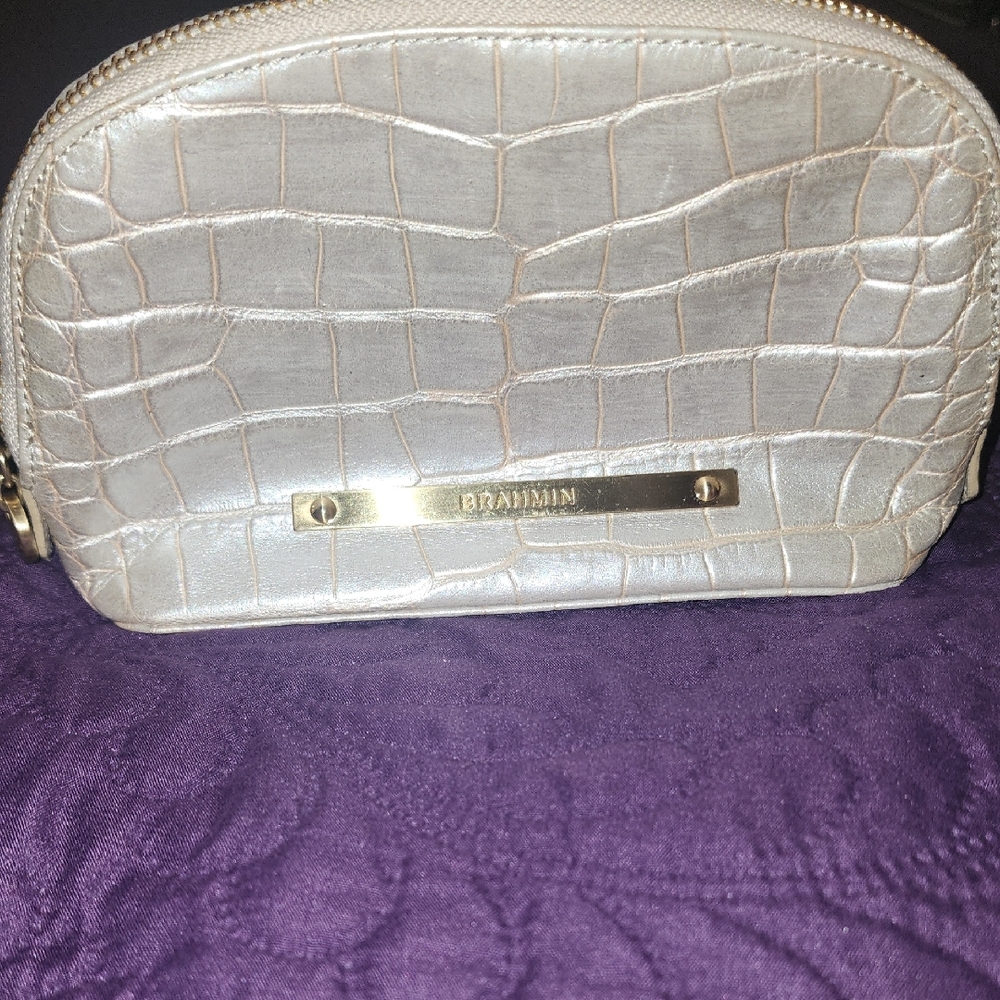 Brahmin Metallic Crocodile Embossed Cosmetic Case